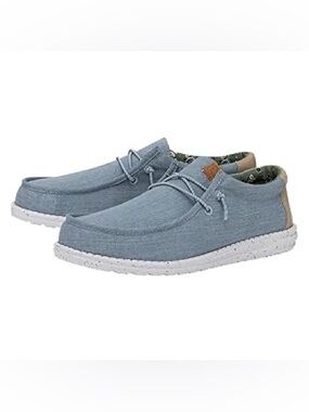 Hey Dude Wally Washed Canvas Size 9 Blue Slip-On Casual Shoes Moccasins Lace